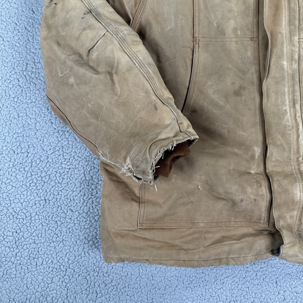 VTG Carhartt C03 BRN Chore Jacket Men 54 Distressed Brown Duck Arctic USA Made - Picture 9 of 15